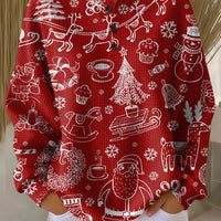 Renske - Pull de Noël rouge à motifs blancs