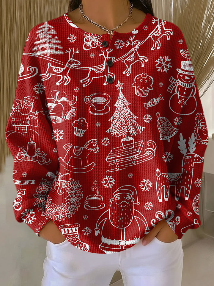 Renske - Pull de Noël rouge à motifs blancs