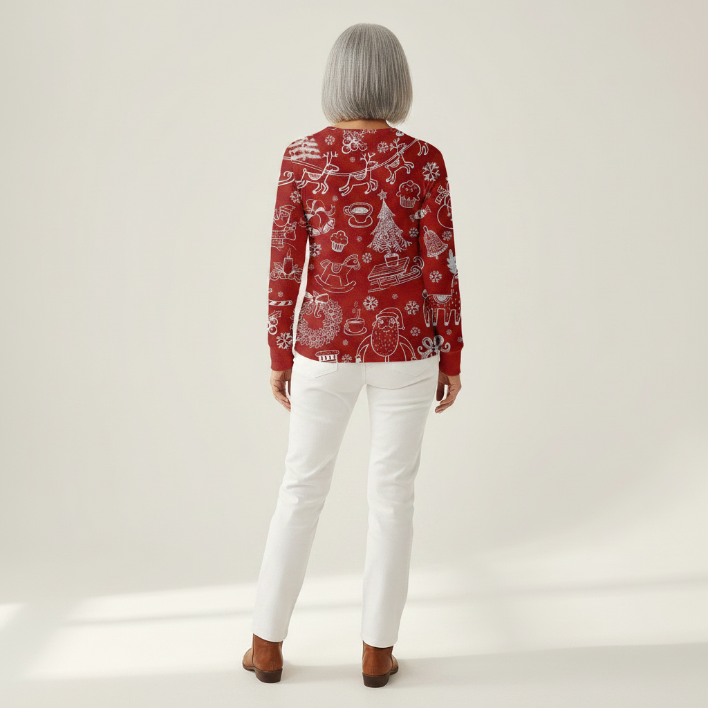 Renske - Pull de Noël rouge à motifs blancs