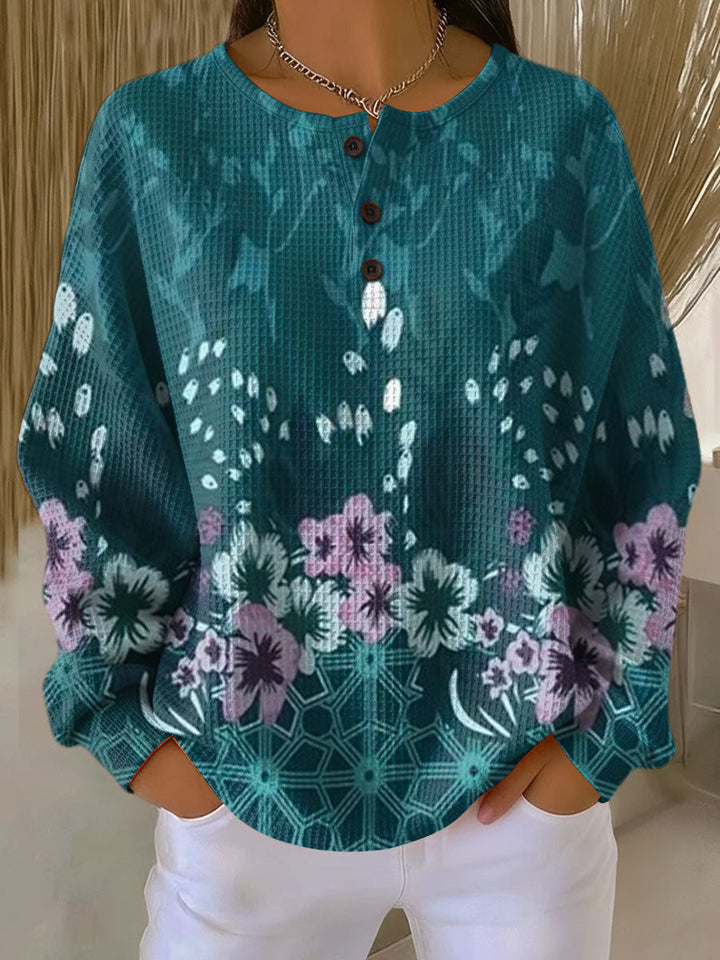 Roos - Pull turquoise à fleurs