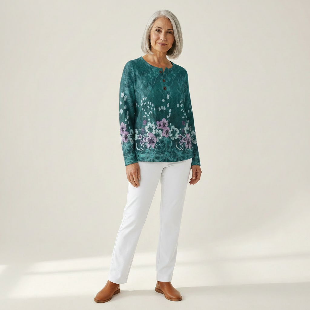Roos - Pull turquoise à fleurs