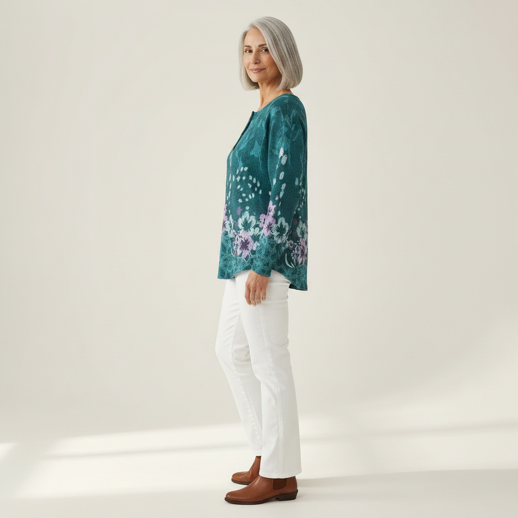 Roos - Pull turquoise à fleurs