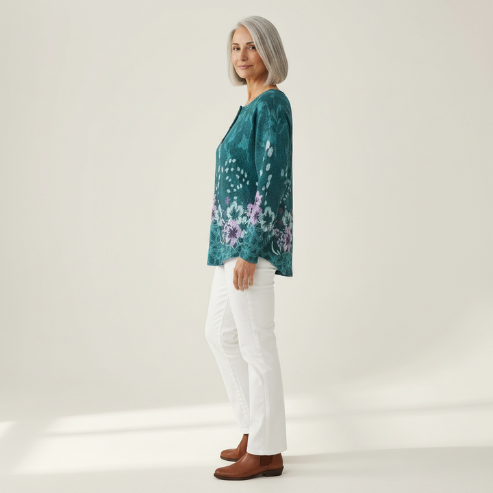 Roos - Pull turquoise à fleurs
