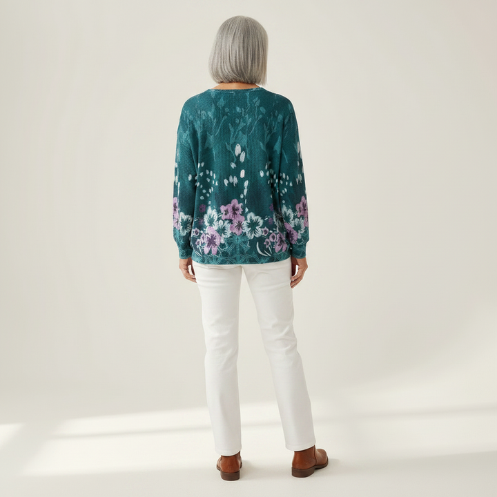 Roos - Pull turquoise à fleurs