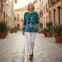 Roos - Pull turquoise à fleurs