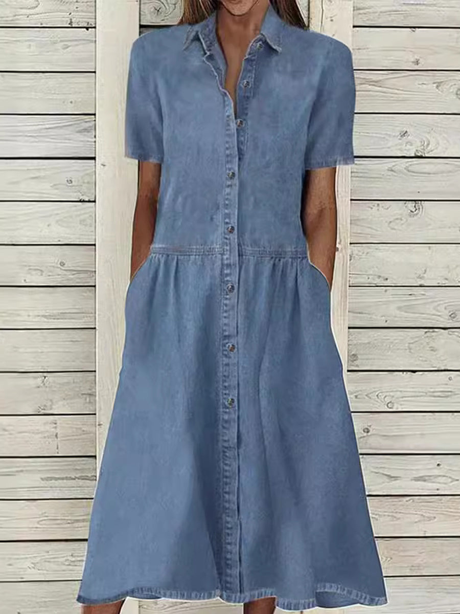 Caroline - Robe en Jean à Manches Courtes