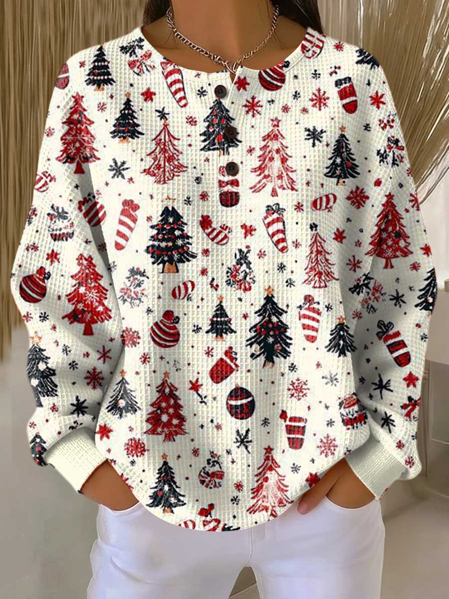 Sterre - Pull de Noël blanc à sapins et boules de Noël